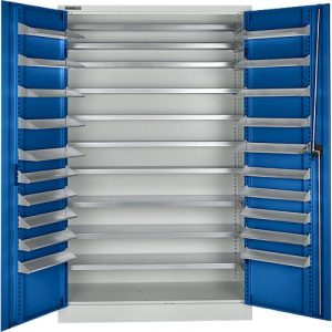 Schäfer Shop Select Magazinschrank, 10 Fachböden, ohne Ausstattung, B 1200 x T 500 x H 1935 mm, Stahl, lichtgrau/enzianblau Schäfer Shop Select Magazinschrank, 10 Fachböden, ohne Ausstattung, B 1200 x T 500 x H 1935 mm, Stahl, lichtgrau/enzianblau