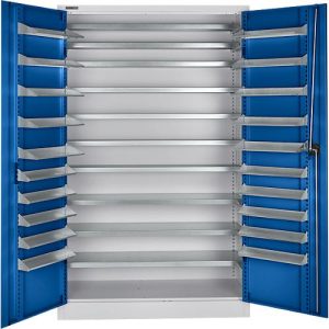Schäfer Shop Select Magazinschrank, 10 Fachböden, ohne Ausstattung, B 1200 x T 500 x H 1935 mm, Stahl, weißaluminium/enzianblau Schäfer Shop Select Magazinschrank, 10 Fachböden, ohne Ausstattung, B 1200 x T 500 x H 1935 mm, Stahl, weißaluminium/enzianblau
