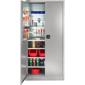 Schäfer Shop Select Materialschrank MSI 2409, mit Lochrasterwänden auf halber Höhe, bis 50 kg/Fachboden, B 950 x T 400 x H 1935 mm, weißaluminium Schäfer Shop Select Materialschrank MSI 2409, mit Lochrasterwänden auf halber Höhe, bis 50 kg/Fachboden, B 950 x T 400 x H 1935 mm, weißaluminium