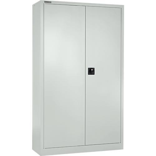 Schäfer Shop Select Materialschrank MSI 2409, mit Lochrasterwänden auf halber Höhe, mit 3 Fachböden & 2 Schubläden, B 950 x T 400 x H 1935 mm, lichtgrau/lichtgrau