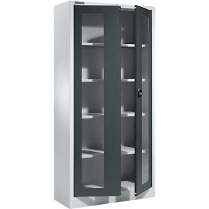 Schäfer Shop Select Mehrzweckschrank MSI-ST 2409, mit Sichtfenster, 4 Zwischenböden, B 950 x T 400 x H 1935 mm, Stahl & ESG-Glasscheiben, weißaluminum/anthrazitgrau