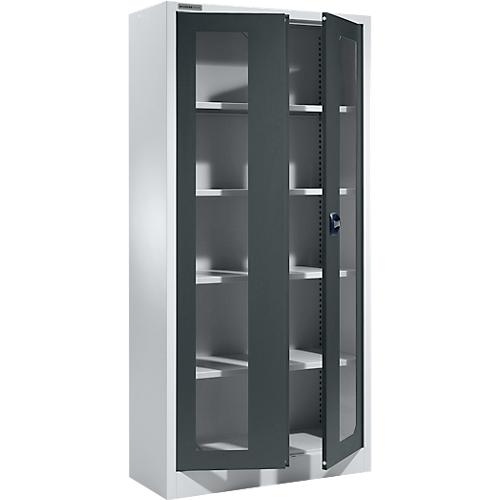 Schäfer Shop Select Mehrzweckschrank MSI-ST 2409, mit Sichtfenster, 4 Zwischenböden, B 950 x T 400 x H 1935 mm, Stahl & ESG-Glasscheiben, weißaluminum/anthrazitgrau
