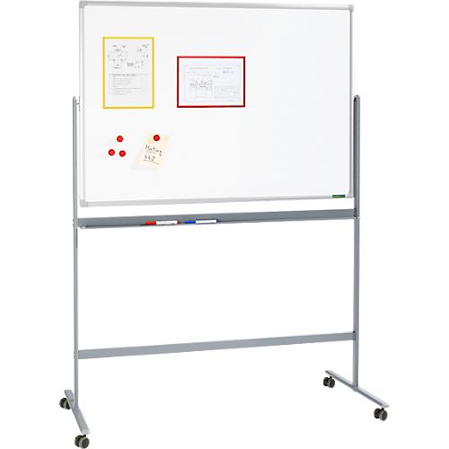 Schäfer Shop Select Mobiles Whiteboard, um 360° drehbare Tafel, weiß lackiert, Ablageschale, 4 Lenkrollen, B 1200 x H 900 mm