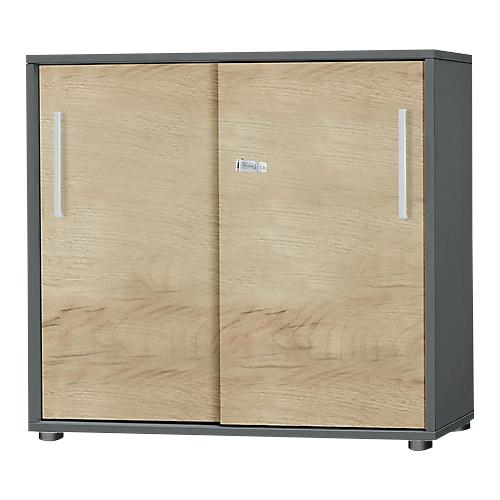 Schäfer Shop Select Schiebetürenschrank SET UP, abschließbar, 2 Ordnerhöhen, B 800 x T 420 x H 788 mm, graphit/Wildeiche