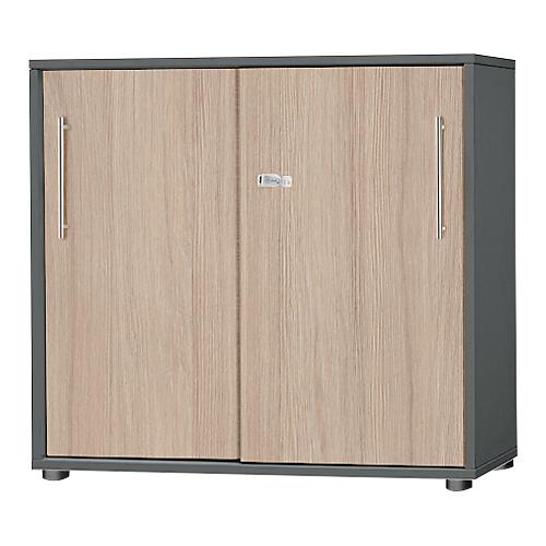 Schäfer Shop Select Schiebetürenschrank Start Off, 2 OH, abschließbar, B 800 x T 420 x H 788 mm, Holz, graphit/Eiche