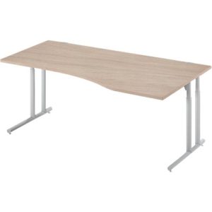 Schäfer Shop Select Schreibtisch COMBITEC, Freiform, Ansatz rechts, C-Fuß, B 1800 x T 1000/800 x H 677-817 mm, Eiche/weißaluminium Schäfer Shop Select Schreibtisch COMBITEC, Freiform, Ansatz rechts, C-Fuß, B 1800 x T 1000/800 x H 677-817 mm, Eiche/weißaluminium