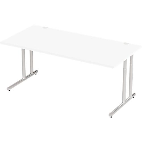 Schäfer Shop Select Schreibtisch COMBITEC, Rechteck, C-Fuß, B 1800 x T 800 x H 677-817 mm, weiß/weißaluminium