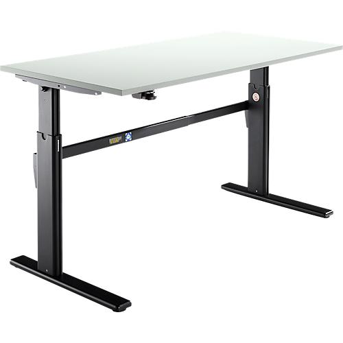 Schäfer Shop Select Schreibtisch, elektrisch höhenverstellbar, Rechteck, C-Fuß, B 1600 x T 800 x H 725-1185 mm, lichtgrau/schwarz