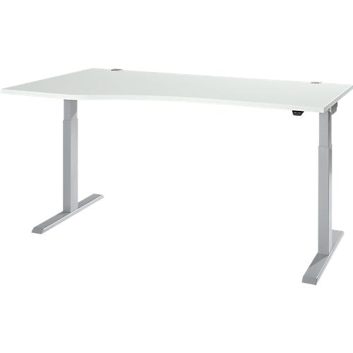 Schäfer Shop Select Schreibtisch ERGO-T 2.0, elektrisch höhenverstellbar, Freiform Ansatz links, T-Fuß, B 1800 x H 715-1205 mm, lichtgrau/weißalu