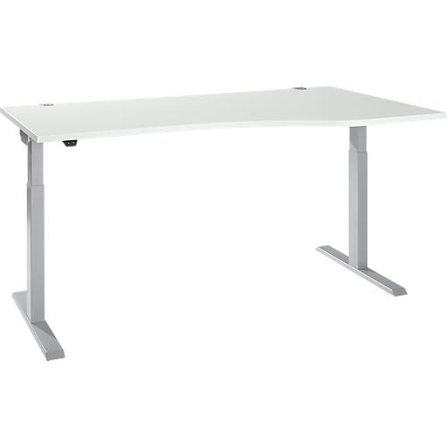 Schäfer Shop Select Schreibtisch ERGO-T 2.0, elektrisch höhenverstellbar, Freiform Ansatz rechts, T-Fuß, B 1800 x H 715-1205 mm, lichtgrau/weißalu