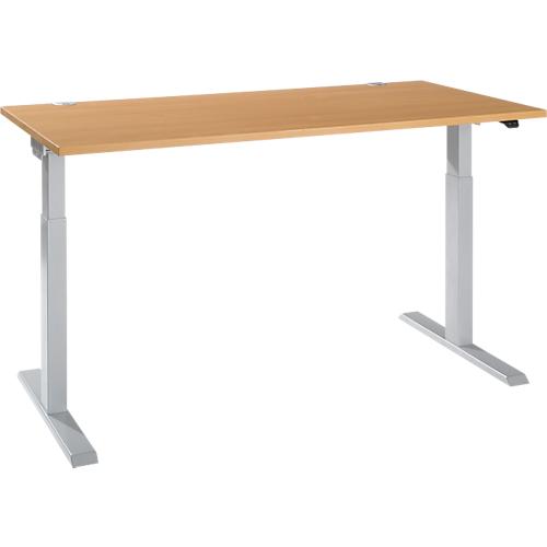 Schäfer Shop Select Schreibtisch ERGO-T 2.0, elektrisch höhenverstellbar, Rechteck, T-Fuß, B 1600 x T 800 x H 715-1205 mm, Buche/weißalu