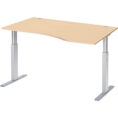 Schäfer Shop Select Schreibtisch ERGO-T, elektrisch höhenverstellbar, Freiform, Ansatz rechts, T-Fuß, B 1800 x H 725-1185 mm, Ahorn/weißalu
