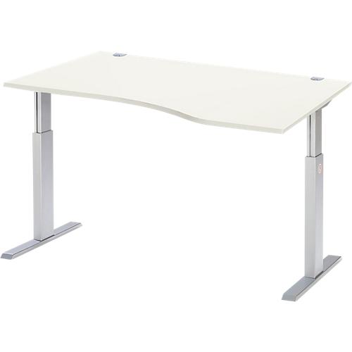Schäfer Shop Select Schreibtisch ERGO-T, elektrisch höhenverstellbar, Freiform, Ansatz rechts, T-Fuß, B 1800 x H 725-1185 mm, weiß/weißalu