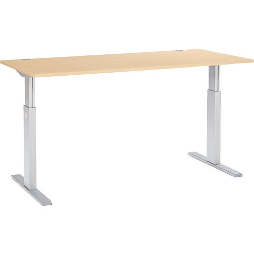 Schäfer Shop Select Schreibtisch ERGO-T, elektrisch höhenverstellbar, Rechteck, T-Fuß, B 1800 x T 800 x H 725-1185 mm, Ahorn/weißaluminium