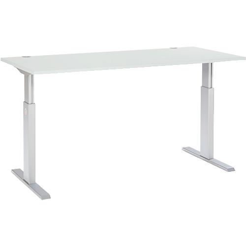 Schäfer Shop Select Schreibtisch ERGO-T, elektrisch höhenverstellbar, Rechteck, T-Fuß, B 1800 x T 800 x H 725-1185 mm, lichtgrau/weißaluminium