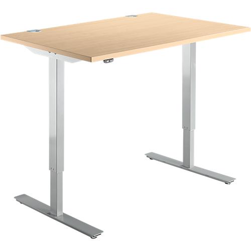 Schäfer Shop Select Schreibtisch Start Off, elektrisch höhenverstellbar, Rechteck, T-Fuß, B 1200 x T 800 x H 755-1255 mm, Ahorn/weißaluminium