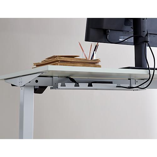 Schäfer Shop Select Schreibtisch Start Off, elektrisch höhenverstellbar, Rechteck, T-Fuß, B 1200 x T 800 x H 755-1255 mm, lichtgrau/weißaluminium