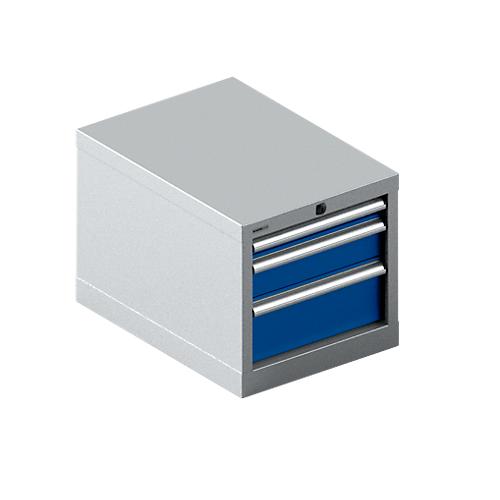 Schäfer Shop Select Schubladenschrank 18-27, 3 Schübe (H 50/100/150mm), bis 75 kg, B 411 x T 572 x H 400 mm, enzianblau/weißaluminium