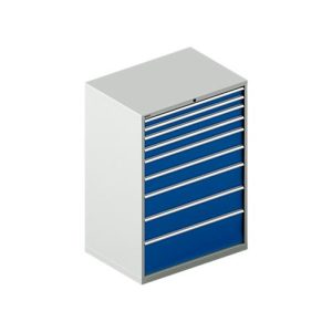 Schäfer Shop Select Schubladenschrank WSK 54-36, Stahl, 9 Schübe, bis 75 kg, B 1023 x T 725 x H 1450 mm, lichtgrau/enzianblau Schäfer Shop Select Schubladenschrank WSK 54-36, Stahl, 9 Schübe, bis 75 kg, B 1023 x T 725 x H 1450 mm, lichtgrau/enzianblau