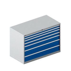 Schäfer Shop Select Schubladenschrank WSK 78–36 E, Stahl, 7 Schübe, 200 kg Traglast, B 1431 mm x T 725 mm x H 1000 mm, weißalu/enzianblau Schäfer Shop Select Schubladenschrank WSK 78–36 E, Stahl, 7 Schübe, 200 kg Traglast, B 1431 mm x T 725 mm x H 1000 mm, weißalu/enzianblau