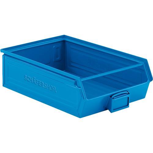 Schäfer Shop Select Sichtlagerkasten, mit Tragestab, 18,5 l, 80 kg, L 501 x B 308 x H 146 mm, Stahl, RAL 5015 (himmelblau)