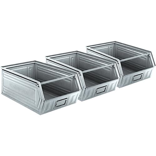 Schäfer Shop Select Sichtlagerkasten, mit Tragestab, L 520 x B 310 x H 202 mm, 26 l, Stahl, verzinkt, 3 Stück