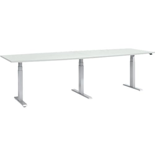 Schäfer Shop Select Tisch, elektrisch höhenverstellbar, Boot, T-Fuß, B 2800 x H 640-1300 mm, lichtgrau/weißaluminium