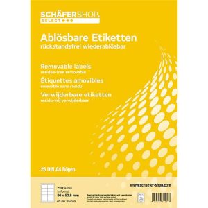 Schäfer Shop Select Universal-Etiketten, wiederablösbar, 96,0 x 50,8 mm, 250 Stück Schäfer Shop Select Universal-Etiketten, wiederablösbar, 96,0 x 50,8 mm, 250 Stück