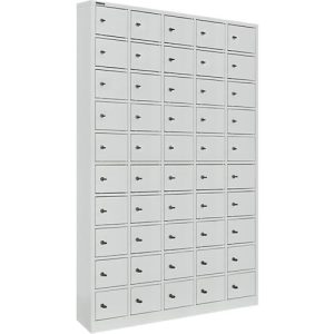 Schäfer Shop Select Wertfachschrank, 50 Fächer, Türen mit Zylinderschlössern inkl. Schlüsseln & Hauptschlüssel, B 980 x T 200 x H 1530 mm, Stahlblech, lichtgrau RAL 7035