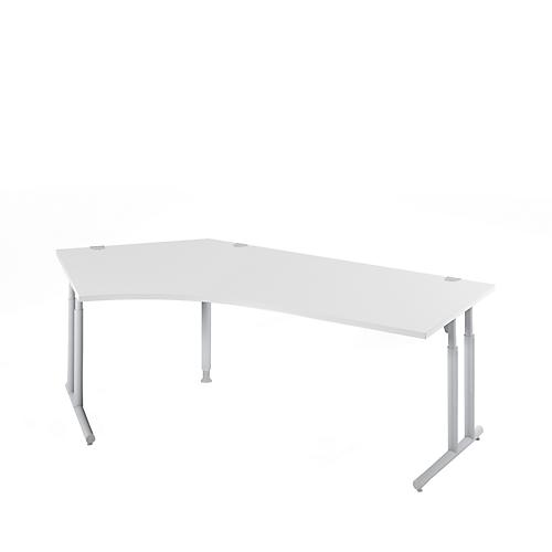 Schäfer Shop Select Winkelschreibtisch COMBITEC, 135° Winkel links, C-Fuß, B 2165 x T 800/800 x H 677-817 mm, lichtgrau/weißalu
