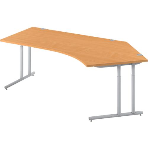 Schäfer Shop Select Winkelschreibtisch COMBITEC, 135° Winkel rechts, C-Fuß, B 2165 x T 800/800 x H 677-817 mm, Buche/weißalu