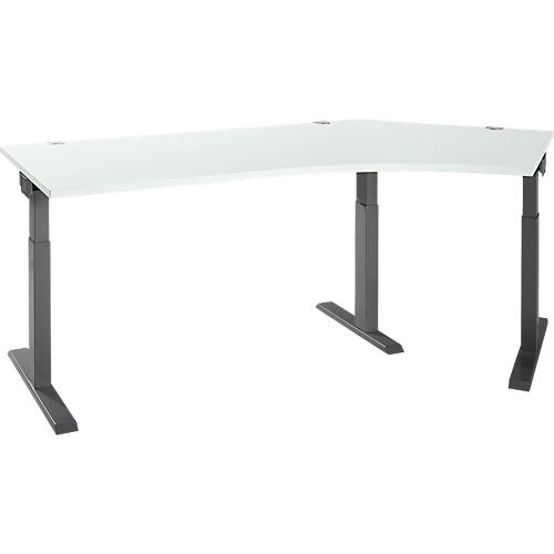 Schäfer Shop Select Winkelschreibtisch ERGO-T 2.0, 135° Winkel, Ansatz rechts, T-Fuß, B 2165 x T 800 x H 675-895 mm, lichtgrau/anthrazit