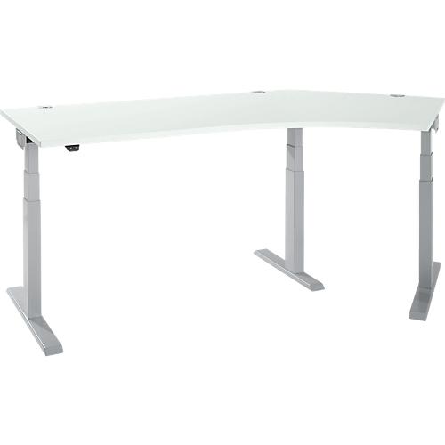 Schäfer Shop Select Winkelschreibtisch ERGO-T 2.0, elektrisch höhenverstellbar, 135° Winkel rechts, T-Fuß, B 2000 mm, lichtgrau/weißalu