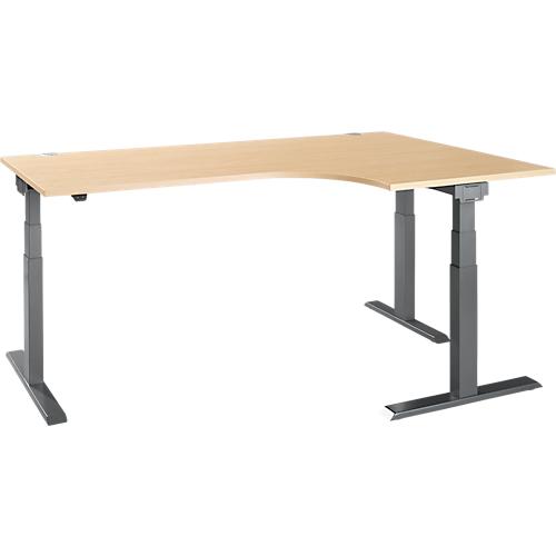 Schäfer Shop Select Winkelschreibtisch ERGO-T 2.0, elektrisch höhenverstellbar, 90° Winkel rechts, T-Fuß, B 2000 mm, Ahorn/anthrazit