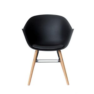 Schalenstuhl, Kunststoff, mit Holzbeinen, Sitzkissen, desinfektionsmittelbeständig, schwarz, 2er-Set Schalenstuhl, Kunststoff, mit Holzbeinen, Sitzkissen, desinfektionsmittelbeständig, schwarz, 2er-Set