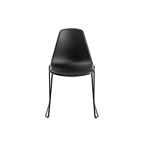 Schalenstuhl Topstar T2020, Kufengestell, ergonomische Sitzschale, stapelbar bis 4 Stück, Sitzhöhe 450 mm, 2er-Set, ohne Armlehnen, schwarz/schwarz
