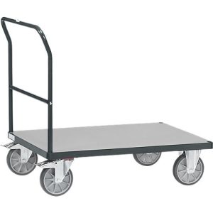 Schiebebügelwagen, Stahl/Holz, anthrazitgrau, bis 600 kg, L 1000 x B 600 mm, TPE-Bereifung Schiebebügelwagen, Stahl/Holz, anthrazitgrau, bis 600 kg, L 1000 x B 600 mm, TPE-Bereifung