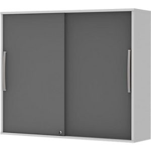 Schiebetür-Aufbauschrank BARI, 4 Böden, Schloss, Mitteltrennwand, B 1200 x T 430 x H 1057 mm, hellgrau/anthrazit Schiebetür-Aufbauschrank BARI, 4 Böden, Schloss, Mitteltrennwand, B 1200 x T 430 x H 1057 mm, hellgrau/anthrazit