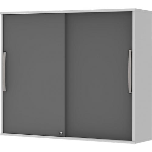 Schiebetür-Aufbauschrank BARI, 4 Böden, Schloss, Mitteltrennwand, B 1200 x T 430 x H 1057 mm, hellgrau/anthrazit
