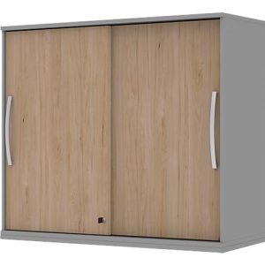 Schiebetür-Aufbauschrank BARI, 4 Böden, Schloss, Mitteltrennwand, B 1200 x T 430 x H 1057 mm, mittelgrau Schiebetür-Aufbauschrank BARI, 4 Böden, Schloss, Mitteltrennwand, B 1200 x T 430 x H 1057 mm, mittelgrau