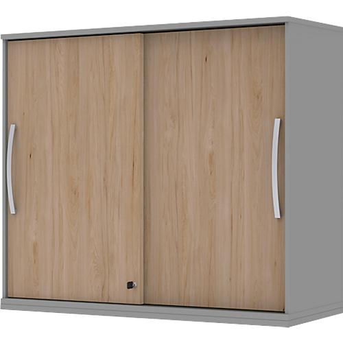 Schiebetür-Aufbauschrank BARI, 4 Böden, Schloss, Mitteltrennwand, B 1200 x T 430 x H 1057 mm, mittelgrau