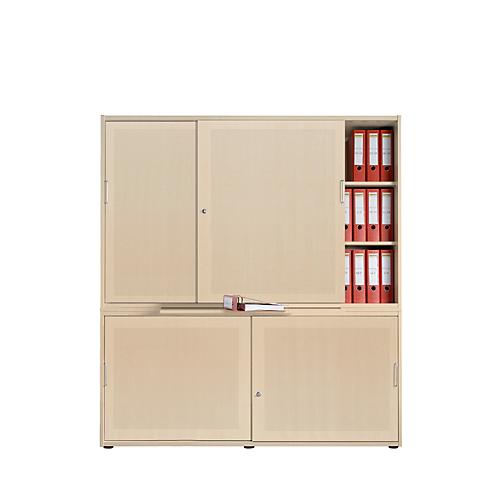 Schiebetürenschrank, Akustikfront, B 1350 mm, 5 OH, Ahorn-Dekor