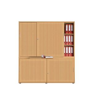 Schiebetürenschrank, Akustikfront, B 1350 mm, 5 OH, Buche-Dekor Schiebetürenschrank, Akustikfront, B 1350 mm, 5 OH, Buche-Dekor