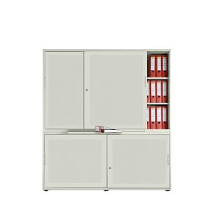 Schiebetürenschrank, Akustikfront, B 1350 mm, 5 OH, lichtgrau Schiebetürenschrank, Akustikfront, B 1350 mm, 5 OH, lichtgrau