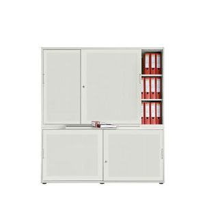 Schiebetürenschrank, Akustikfront, B 1350 mm, 5 OH, weiß Schiebetürenschrank, Akustikfront, B 1350 mm, 5 OH, weiß