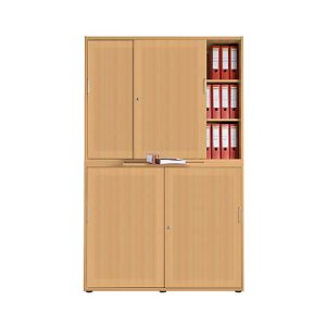 Schiebetürenschrank, Akustikfront, B 1350 mm, 6 OH, Buche-Dekor Schiebetürenschrank, Akustikfront, B 1350 mm, 6 OH, Buche-Dekor