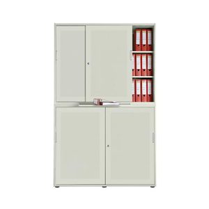 Schiebetürenschrank, Akustikfront, B 1350 mm, 6 OH, lichtgrau Schiebetürenschrank, Akustikfront, B 1350 mm, 6 OH, lichtgrau