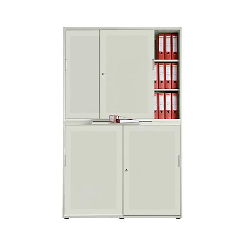 Schiebetürenschrank, Akustikfront, B 1350 mm, 6 OH, lichtgrau