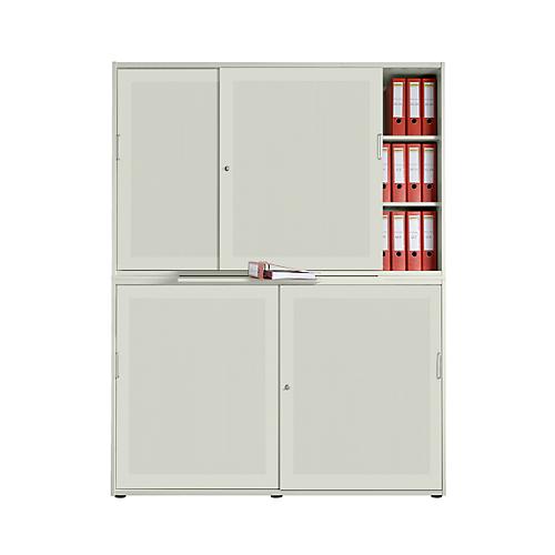 Schiebetürenschrank, Akustikfront, B 1600 mm, 6 OH, lichtgrau