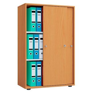 Schiebetürenschrank, aus Holz, abschließbar, 3 OH, B 700 x T 400 x H 1050 mm, Buche-Dekor Schiebetürenschrank, aus Holz, abschließbar, 3 OH, B 700 x T 400 x H 1050 mm, Buche-Dekor